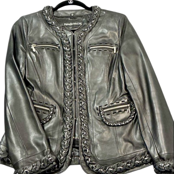 Pamela McCoy Black Braided Leather Jacket XS - Picture 4 of 9